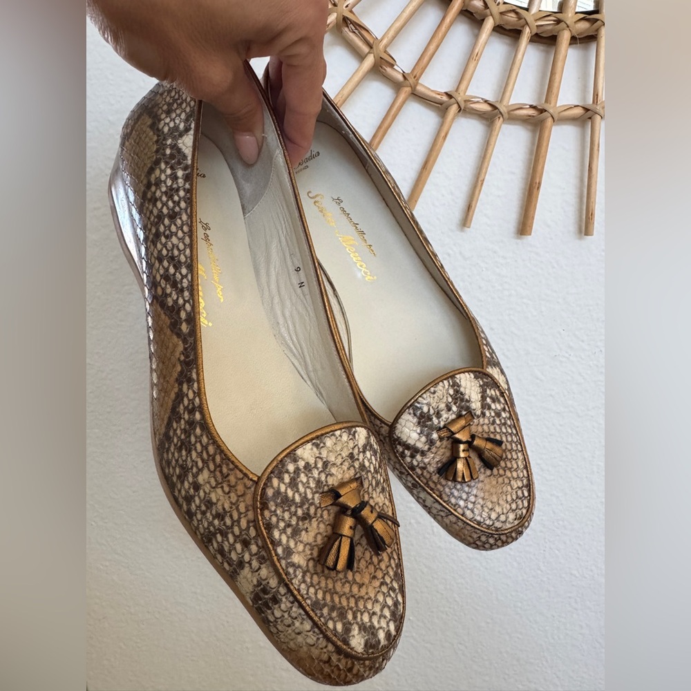 Sesto Meucci Brown Snakeskin Tassel Loafers